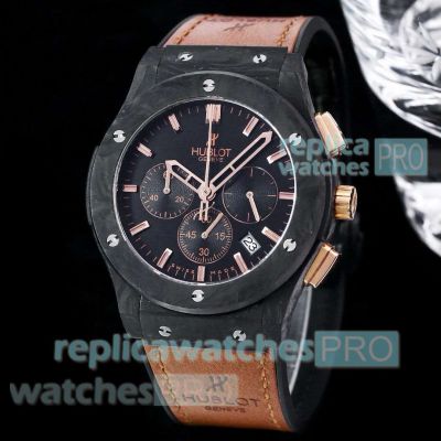 Copy Hublot Classic Fusion 521 Quartz Watch Carbotech Brown Leather Strap